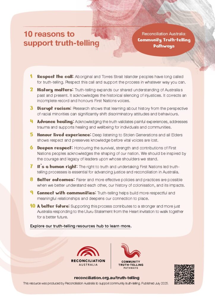 Screenshot of a document titled '10 reasons to support truth-telling'