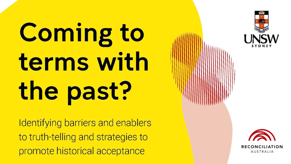 Half of the title page of a document titled 'Coming to terms with the past?' Subtitle: 'Identifying barriers and enablers to truth-telling and strategies to promote historical acceptance.'
